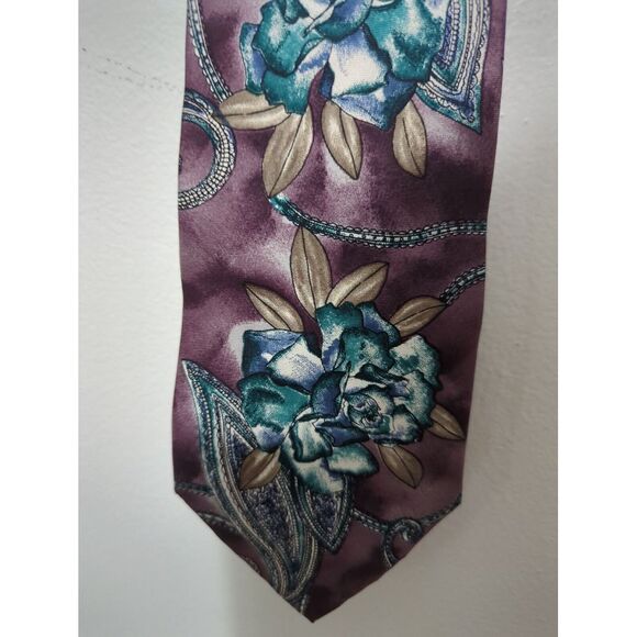 Stafford Tie Mens Floral Graphic Silk Necktie Multicolor Purple 100%‎ Silk - Picture 2 of 7